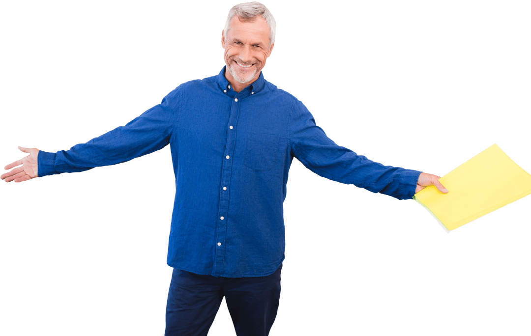 Smiling Man Holding File in Transparent Background