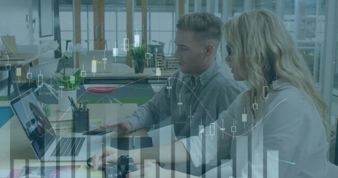 Team Analyzing Financial Data with Digital Projections in Modern Office