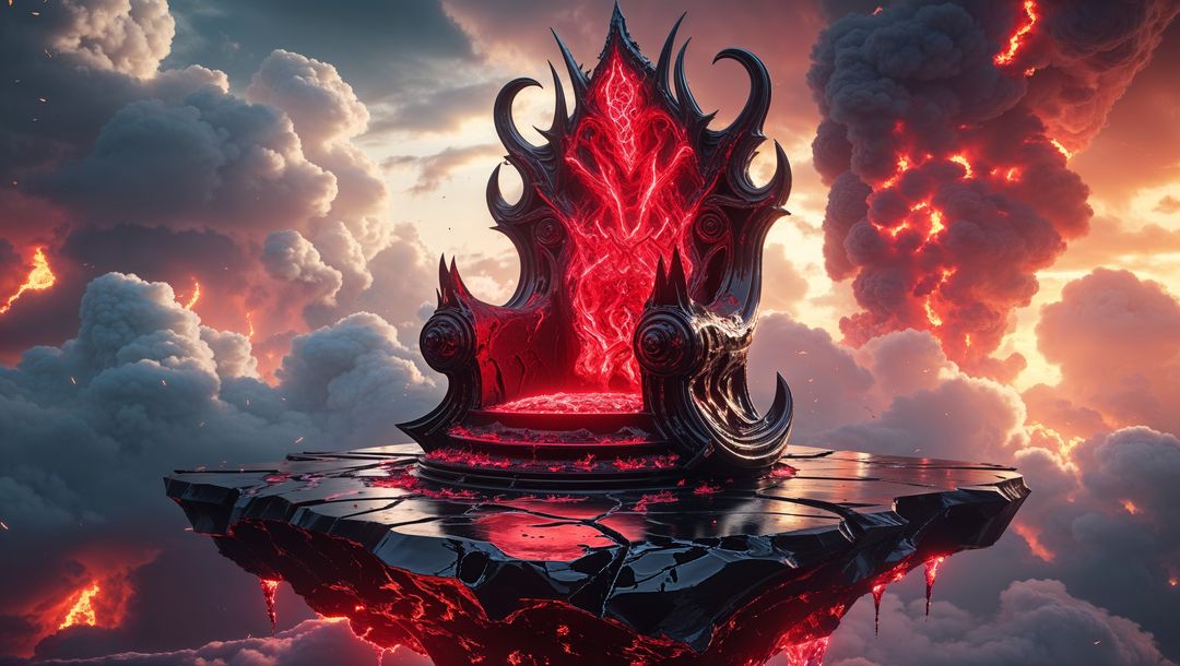 Infernal hell lava throne in dramatic sky scape