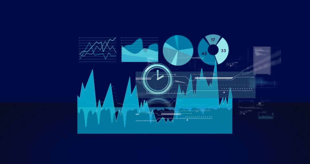 Digital Data Visualization with Clock Overlay on Dark Background - Free Images, Stock Photos and Pictures on Pikwizard.com