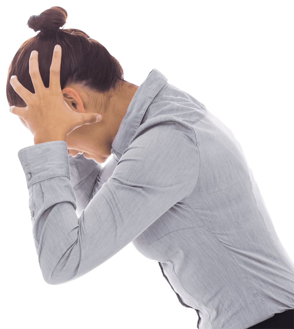 Furious Businesswoman Holding Head on Transparent Background