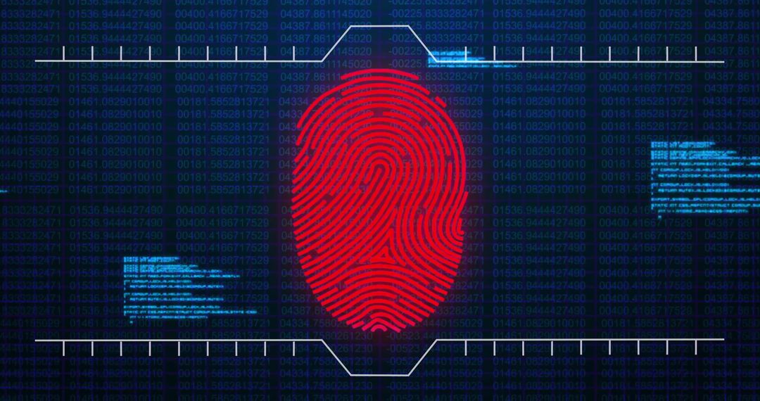 Biometric Fingerprint Scan on Digital Data Background