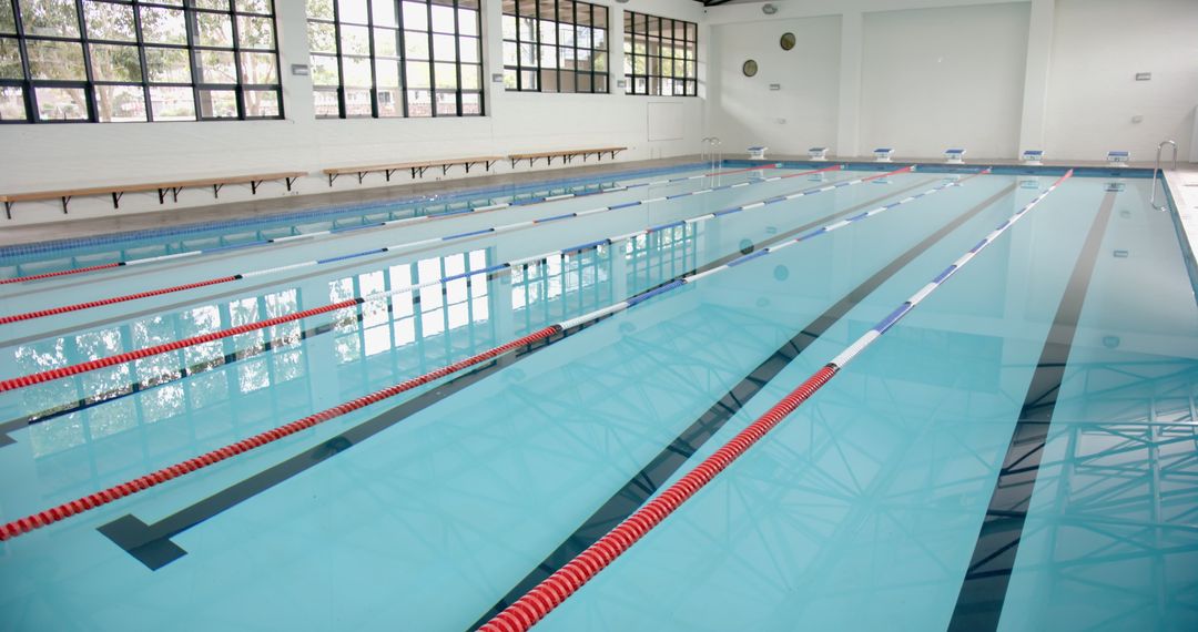 Empty Indoor Swimming Pool with Lanes for Competitive Sports
