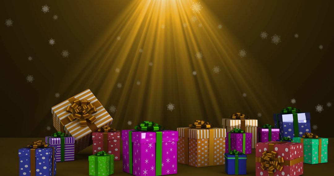 Festive Christmas Presents with Falling Snow Background