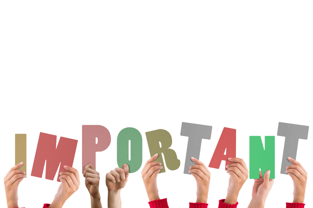 Hands Holding 'Important' Sign on Transparent Background