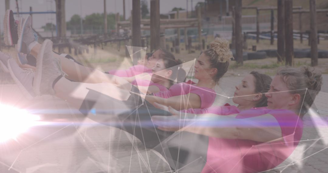 Digital Overlay on Women Exercising at Obstacle Course