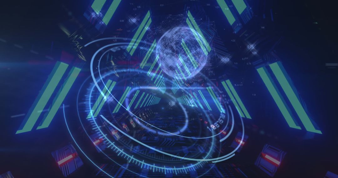 Digital Globe in Neon Tunnel Illustrating Data Networking