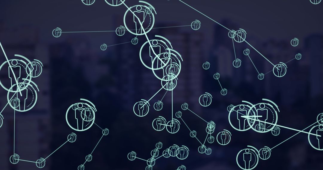 Digital Network Interface with Connected Icons Over Blue Background