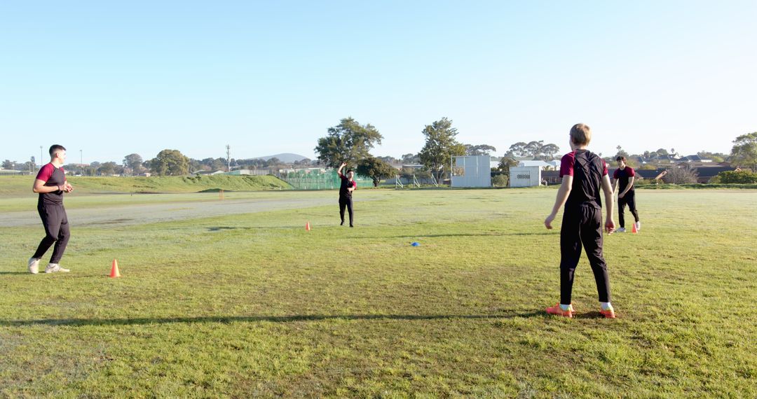 Youth Soccer Team Practicing Drills on Sunny Morning