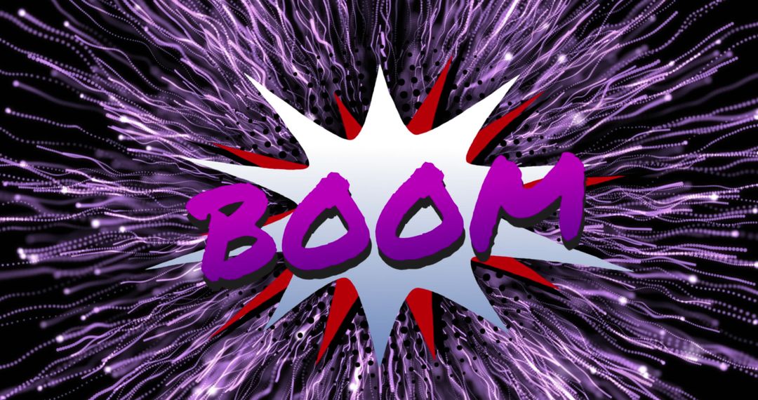 Retro Boom Text Over exploding Purple FX on Dark Background