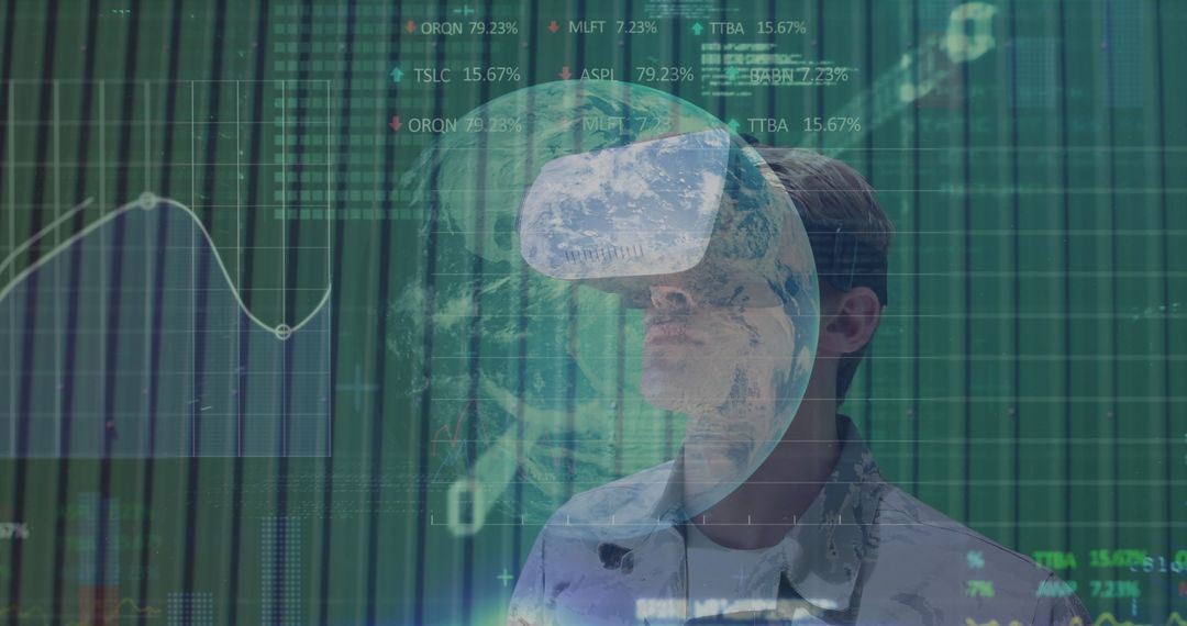 Man in VR Headset Analyzing Global Data