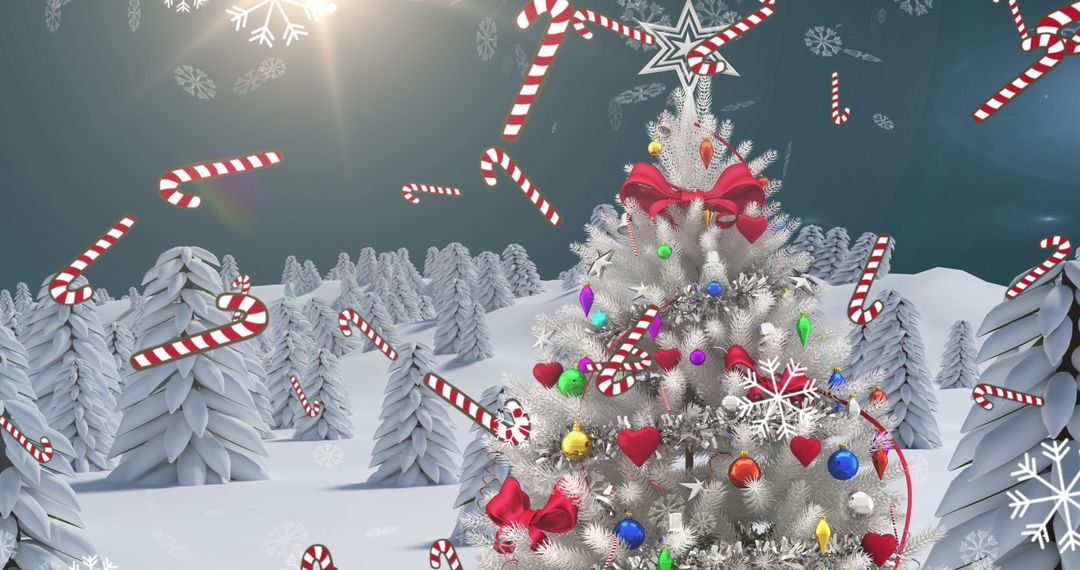 Festive Christmas Tree with Falling Candy Canes