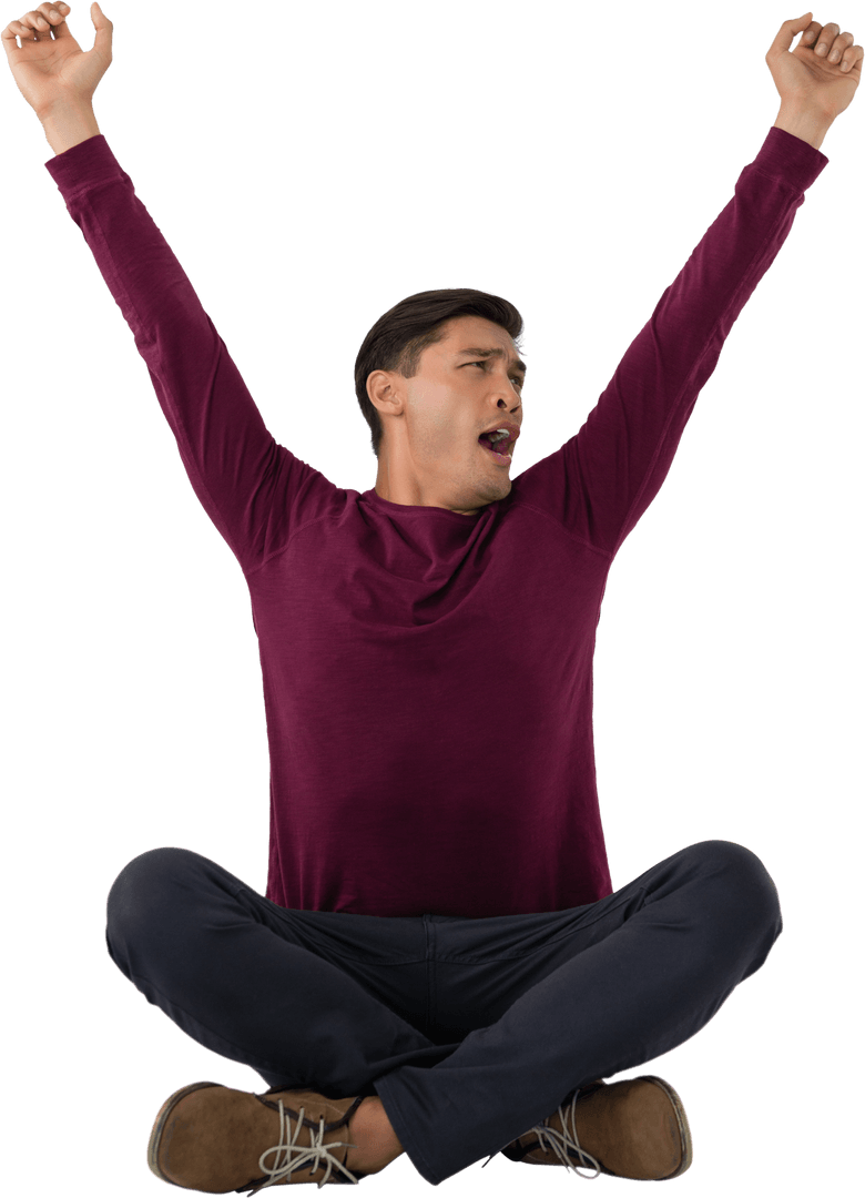 Transparent Businessman Yawning Sitting Cross-Legged Sleepy Pose