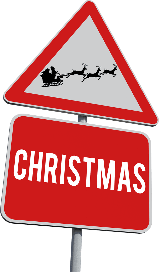 Christmas Signpost with Sleigh Icon on Transparent Background