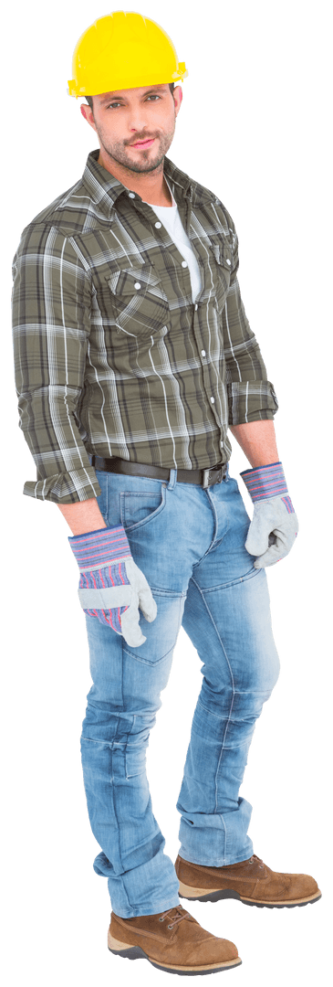 Confident Handyman in Safety Gear Isolated on Transparent Background
