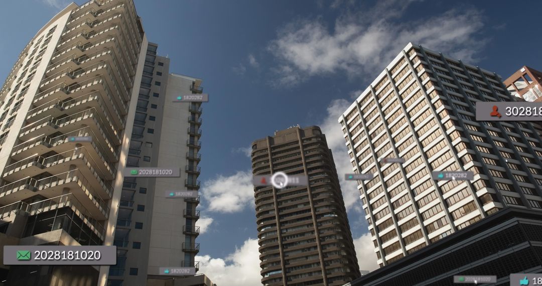 Digital Interface with Social Media Elements over Urban Cityscape