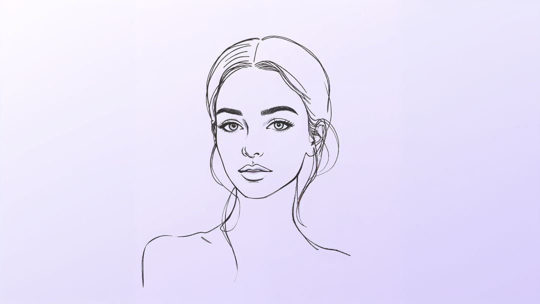 Minimalist line art portrait of elegant beautiful lady on lavender gradient