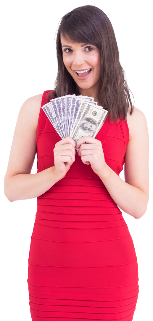 Excited Woman Holding American Dollars with Transparent Background - Download Free Stock Images Pikwizard.com