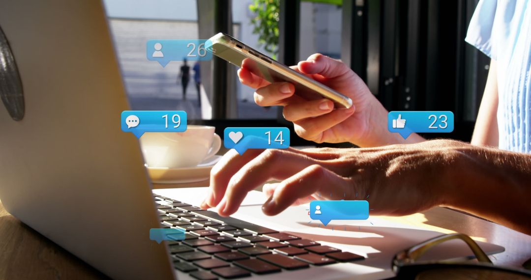 Person Engaging with Social Media Notifications at Laptop