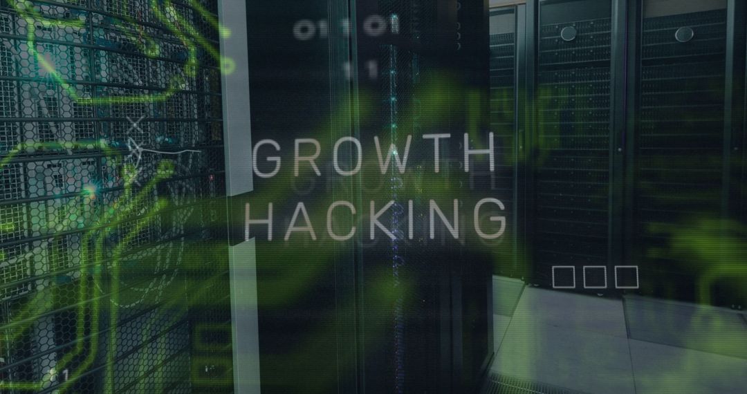 Growth Hacking Text with Data Overlay in Server Room