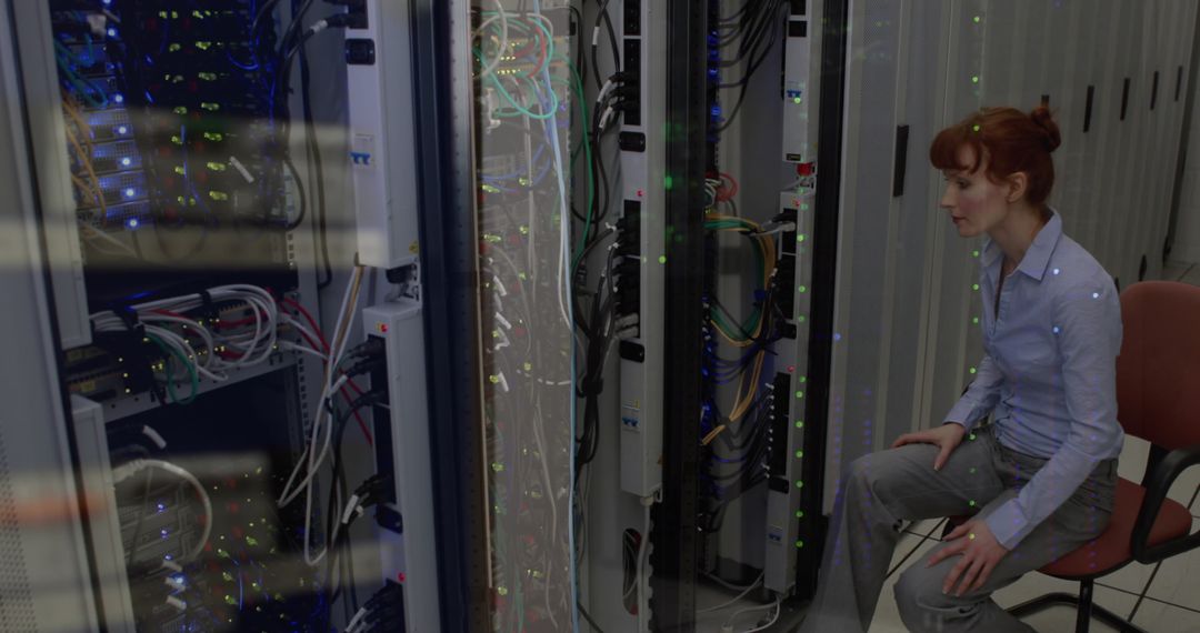 Engineer Monitoring Server Equipment in Data Center