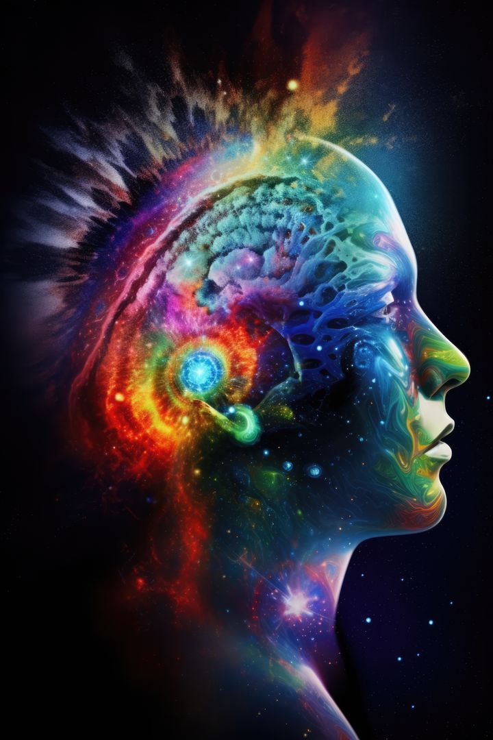 Human head made of colourful trails over space with stars, created using generative ai technology - Free Images, Stock Photos and Pictures on Pikwizard.com