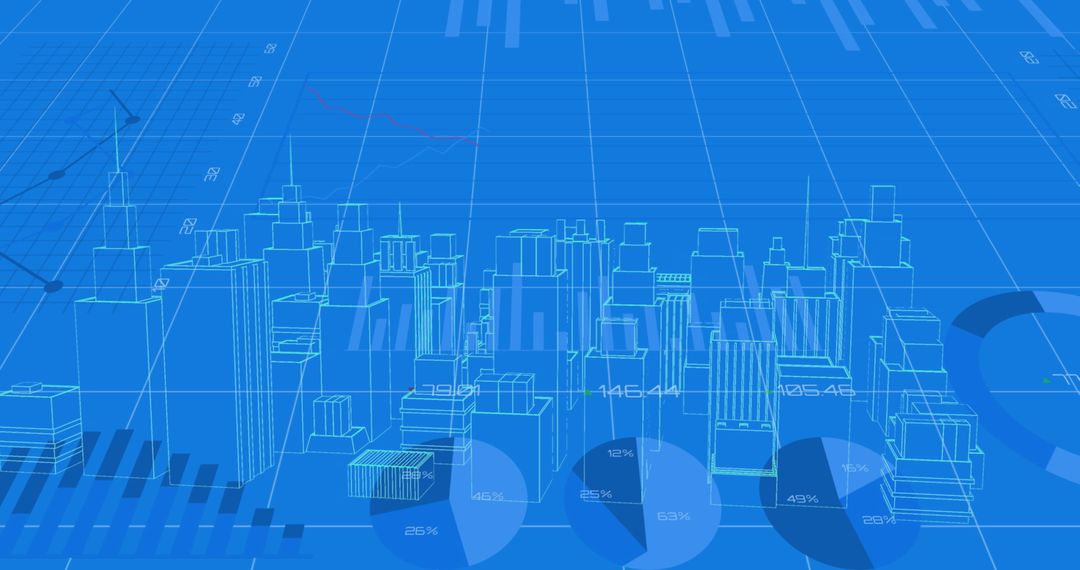 Digital Cityscape with Tech Data Interface in Blue - Free Images, Stock Photos and Pictures on Pikwizard.com