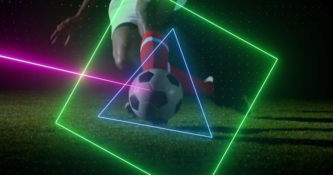 Neon Laser Effect on Football Player Kicking Ball