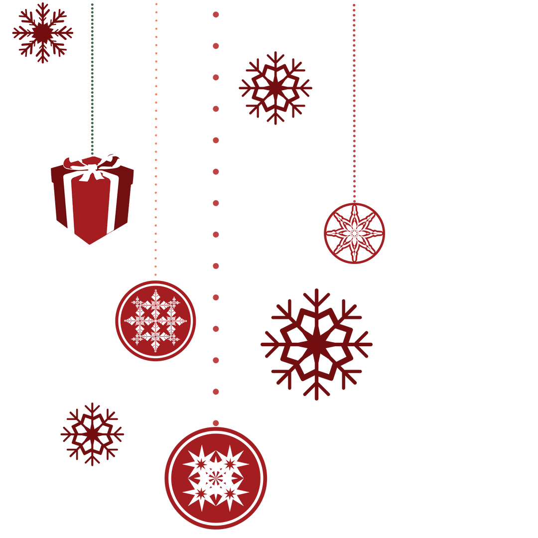 Christmas Decorations on Transparent Background Snowflakes Presents