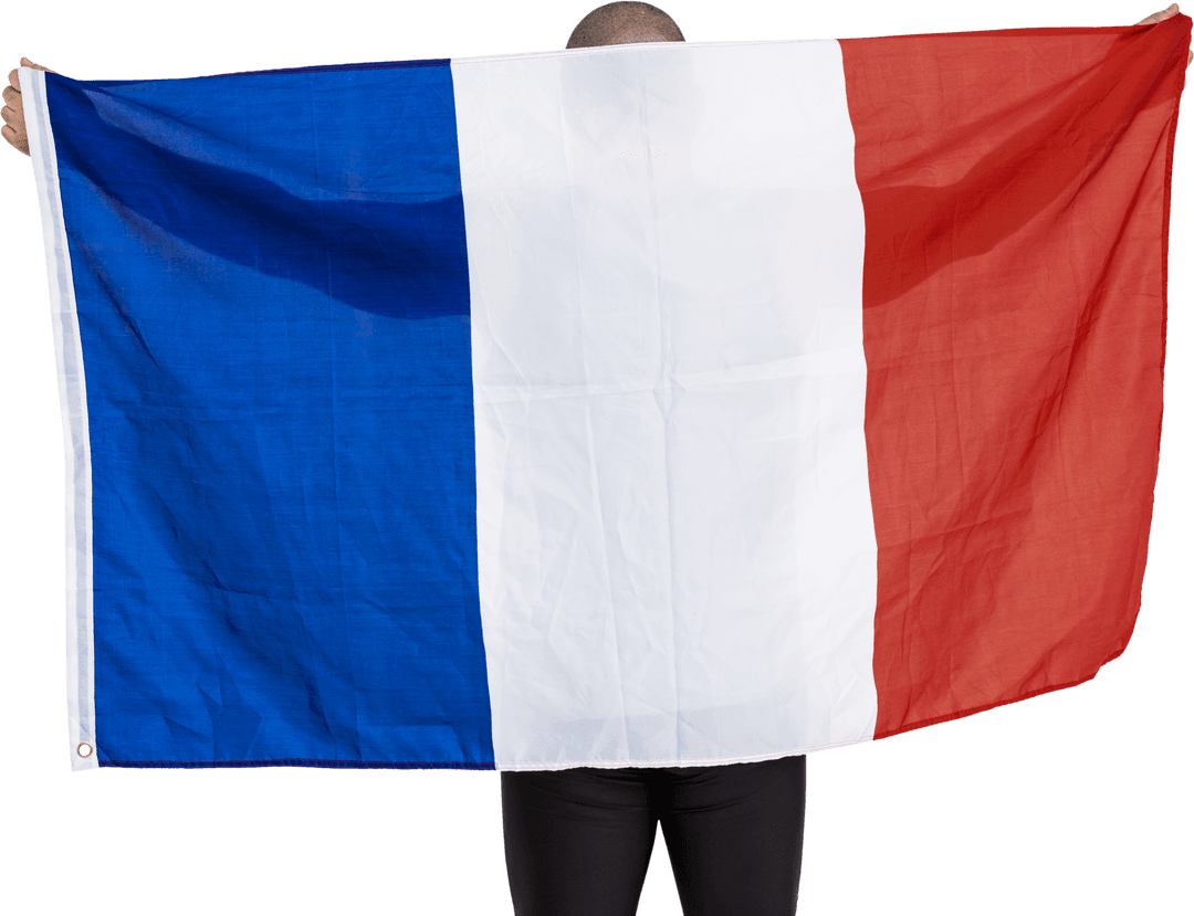 Person Holding Large Transparent French Flag