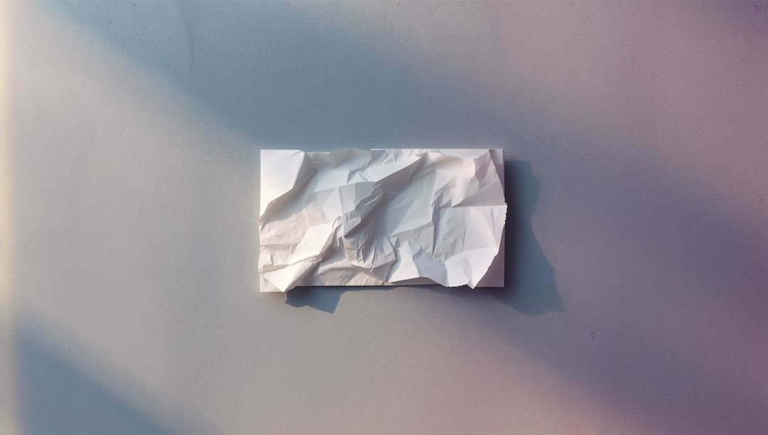 Crumpled White Paper on Grey Wall with Playful Shadows