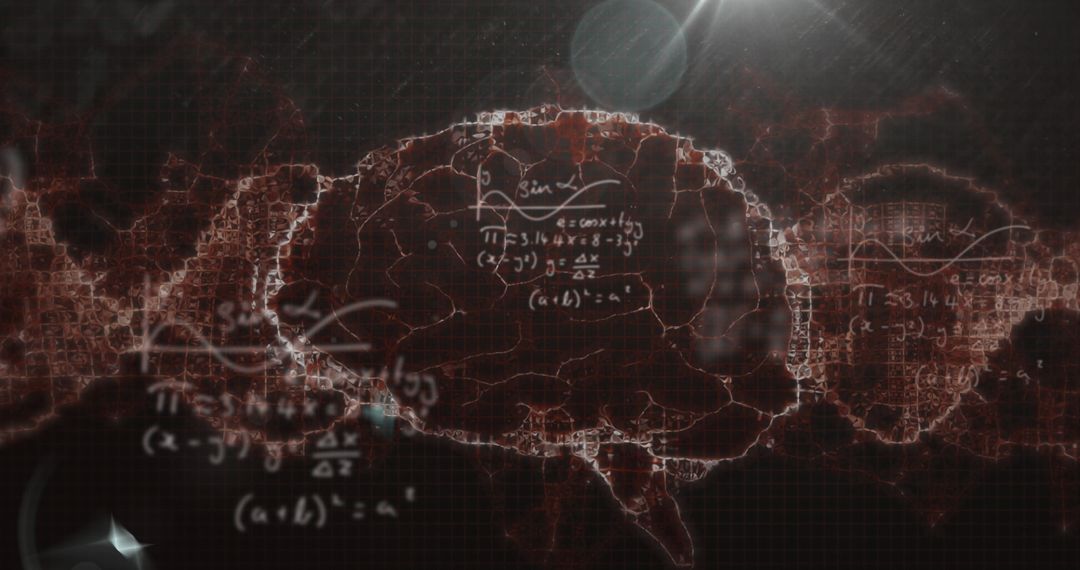 Digital Brain Icon with Mathematical Equations for Science Technology