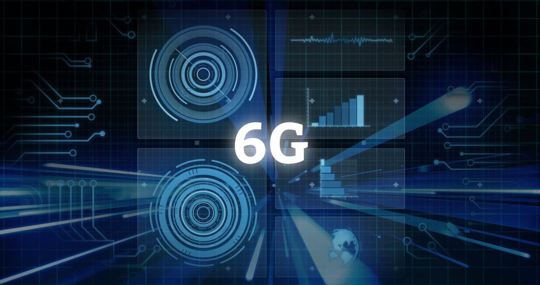 Futuristic 6G Digital Network Interface with Grid and HUD Elements