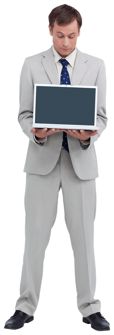 Businessman Holding Laptop Transparent Background
