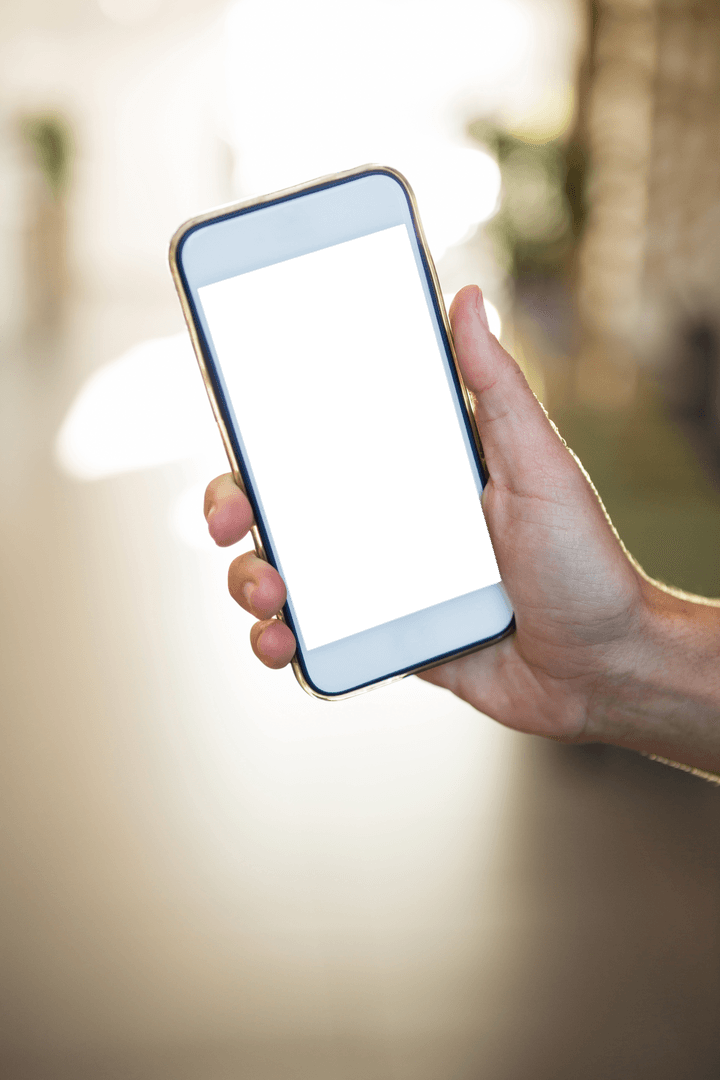 Transparent Smartphone Display in Woman's Hand With Blurred Background