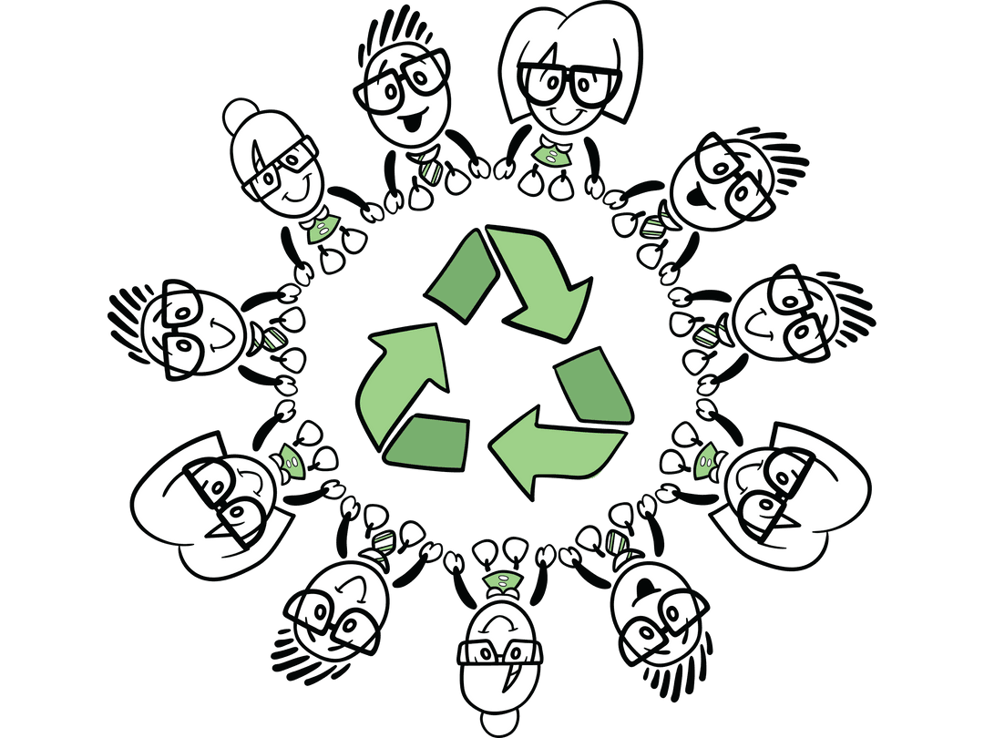 Transparent Cartoon Characters with Recycling Symbol Design