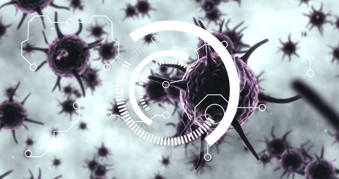 Conceptual Digital Representation of Purple Viruses With Futuristic Interface