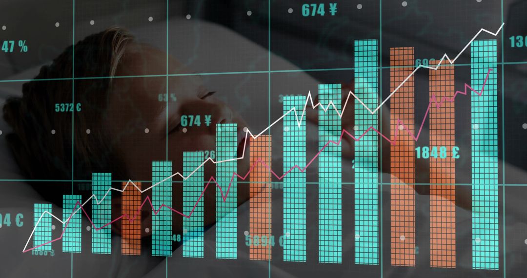 Serenely Sleeping Child with Financial Charts Overlay