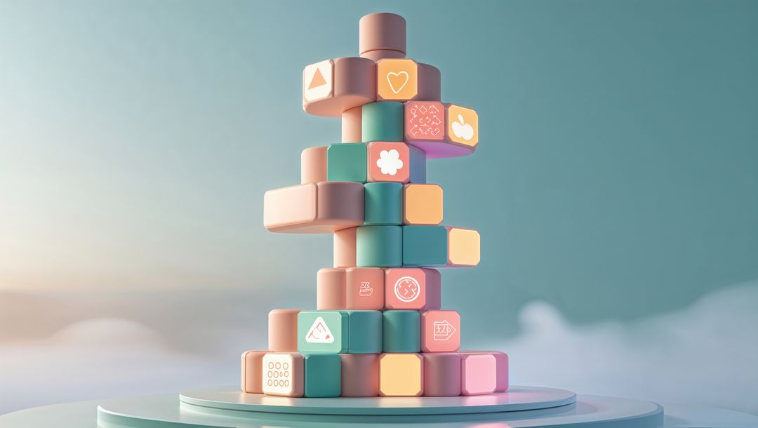 Abstract Geometric Pastel Block Stack AI Design