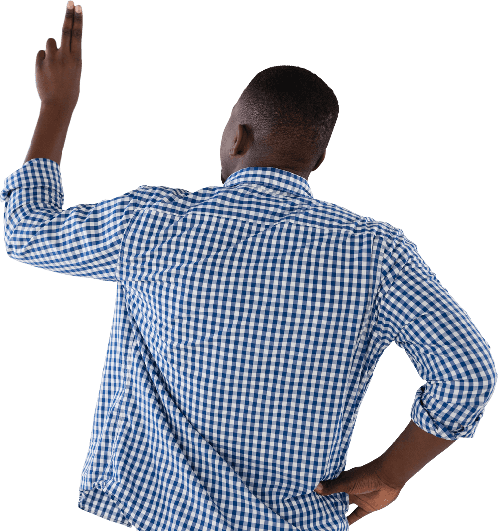 man interacting with transparent virtual screen technology
