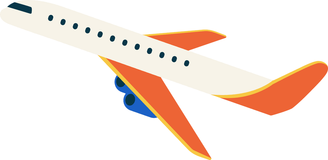Modern jet illustration with orange wings and transparent background
