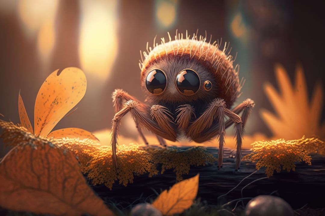 Cute brown spider with orange leaves over forest created using generative ai technology - Free Images, Stock Photos and Pictures on Pikwizard.com
