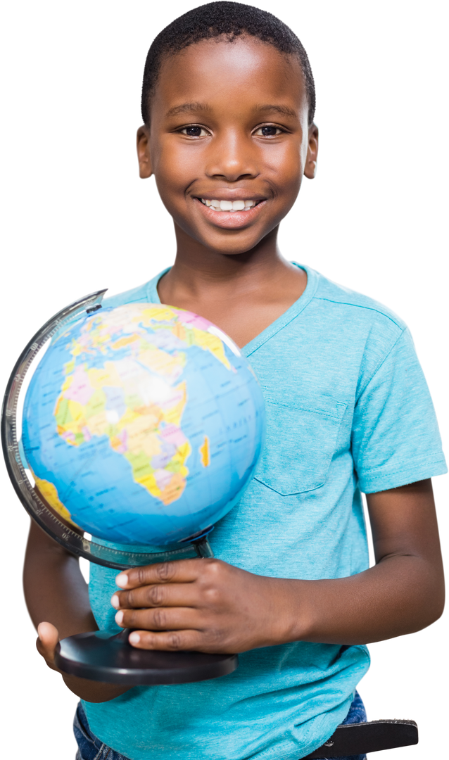 Transparent boy smiling holding globe in hand - Download Free Stock Images Pikwizard.com