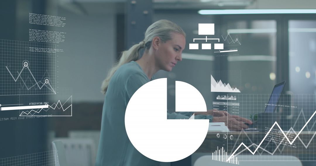 Caucasian Businesswoman Analyzing Digital Data in Collaborative Workspace