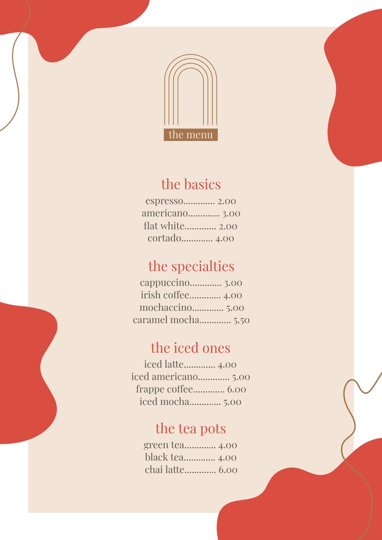 Elegant Cafe Menu with Red Abstract Patterns and Brown Background - Download Free Stock Templates Pikwizard.com