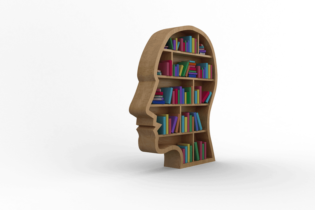 Transparent Head Shaped Bookshelf Filled with Colorful Books