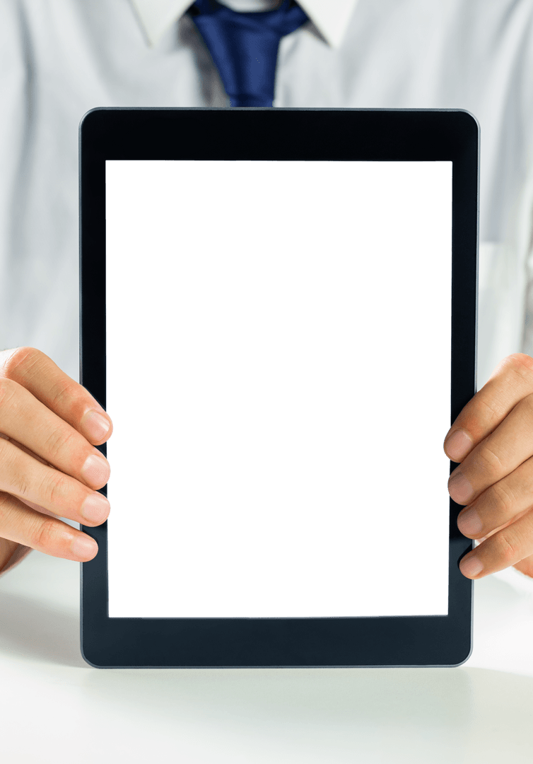 Businessman Holding Digital Tablet with Transparent Background