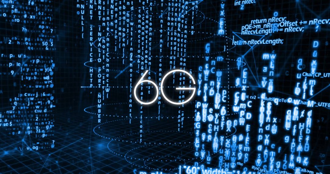 Glowing 6G Symbol Amidst Futuristic Digital Code Streams