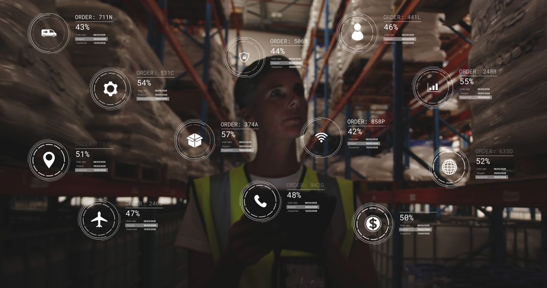 Female Warehouse Worker Utilizing Advanced Data Analytics