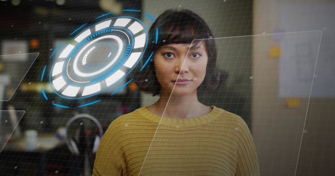 Futuristic Interface with Developer in Modern Workspace